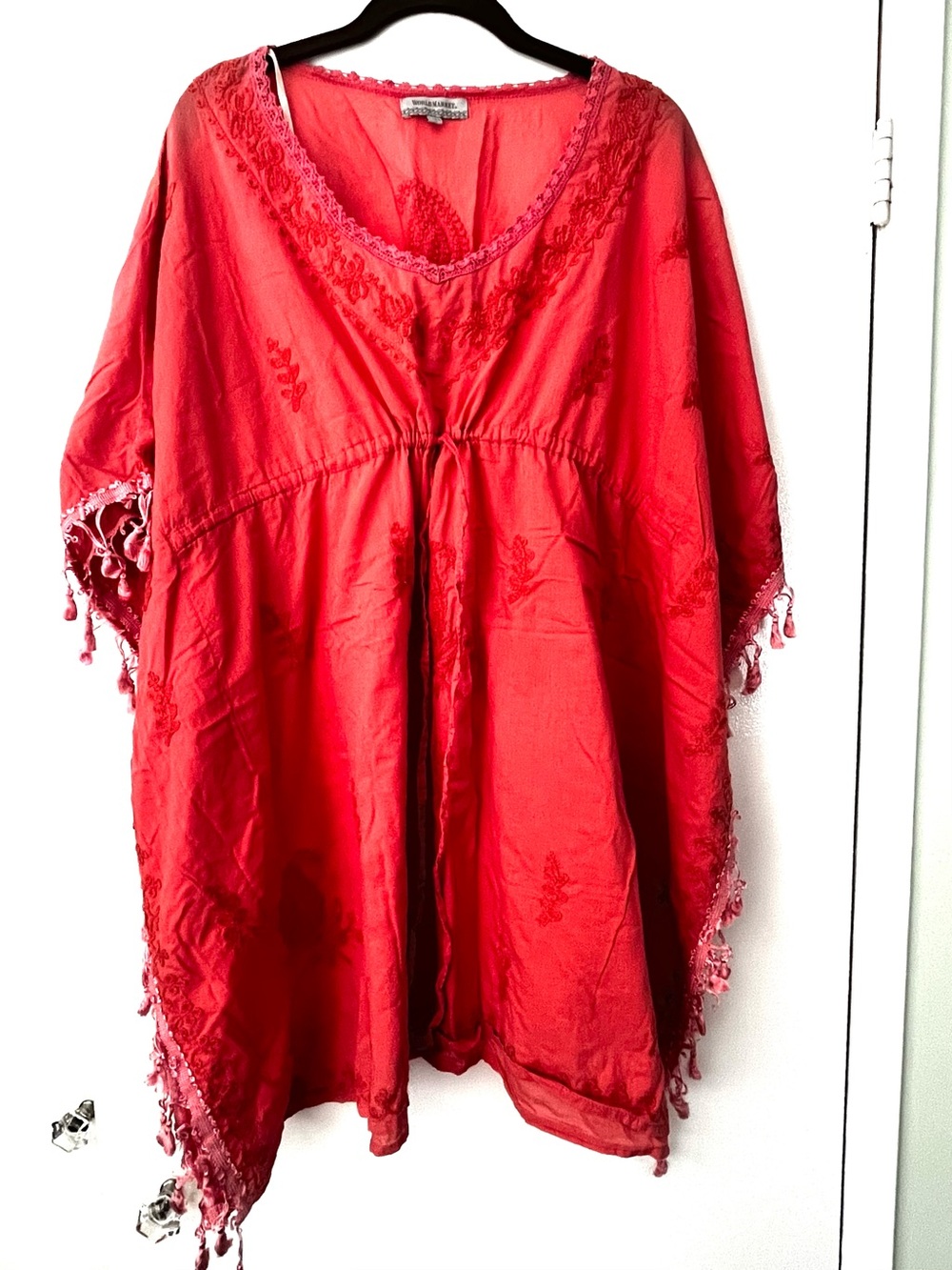 World Market dusty rose V-Neck Tunic/Beach Coverup with fringe L/XL